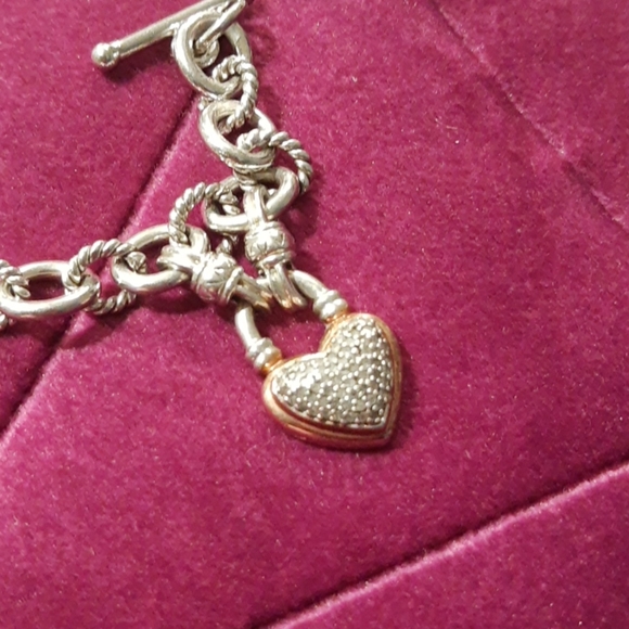 NWOT Sterling Silver Diamond ❤️ Toggle Bracelet - Picture 2 of 5